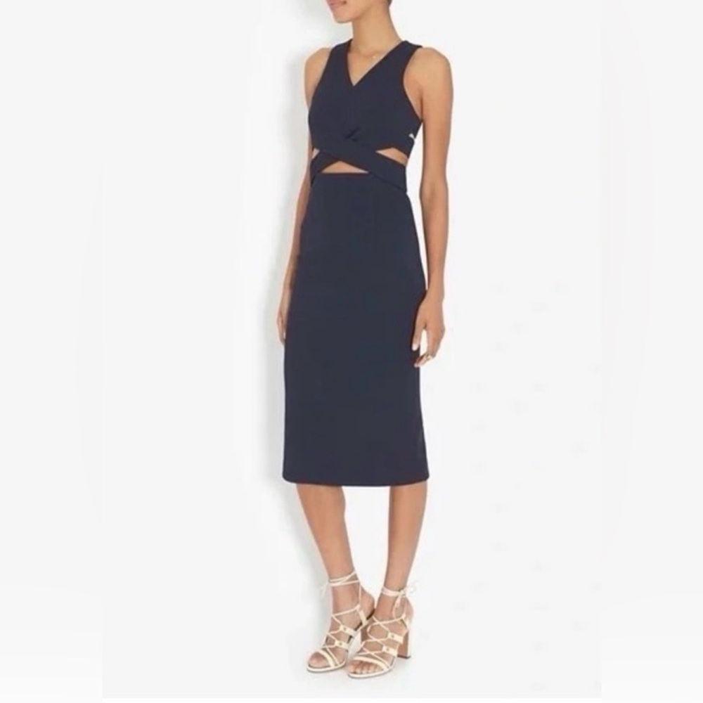NICHOLAS Navy Cutout Midi Sheath Dress